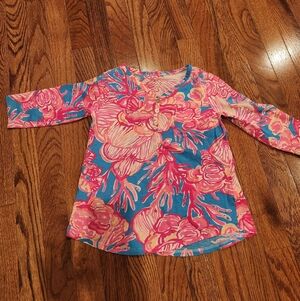 Lilly Pulitzer Pink and Blue Floral Blouse-size 7